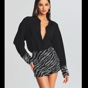 RETROFETE Andrea Rhinestone Sleeve Blouse XS